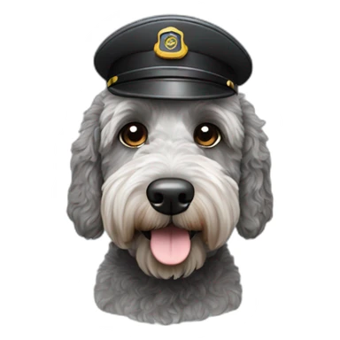 grey and black labradoodle dog with pilot cap on sticker