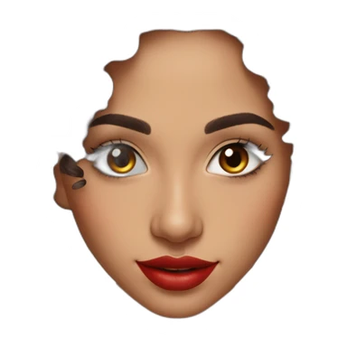 young moroccan woman with dark brown eyes, brown long curling hair with lighter tips, red lips, big smile, cleavage black dress sticker