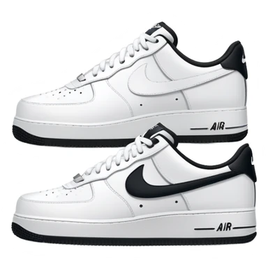 A pair of white Nike Air Force 1 sneakers side by side with Nike swoosh sticker