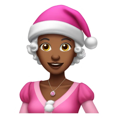 Black Mrs Santa Claus with pink hat and pink dress sticker
