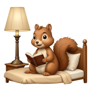squirrel reading in bed with retro light lamp next to it sticker