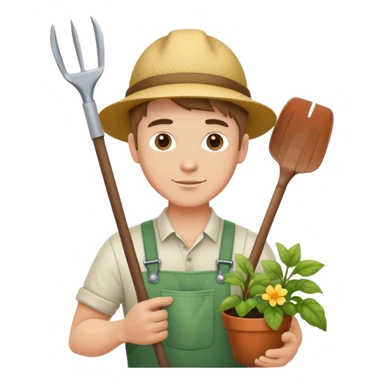 young white male gardener with gardening tools sticker