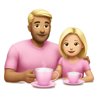 blonde dad drinks tea in pink cup with his babydaughter sticker