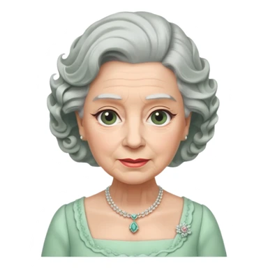 Queen Elizabeth with grey hair and waves in pastel green clothes sticker