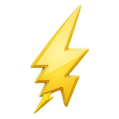 A cute 3D render icon of a lightning bolt shape. Rounded edges, plump and glossy yellow plastic material. Soft studio lighting, cheerful style. Isolated on a clean light blue gradient background. High quality, minimalist design isolated on a solid black background. sticker