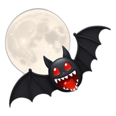 cartoonish black bat with sharp fang teeth dripping red slime in front of full moon sticker