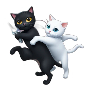 a black cat fighting with a white cat with lightsabers sticker