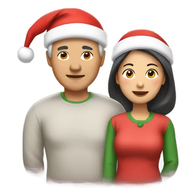Middle-aged Asian couple with Santa hats sticker