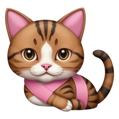 a  brown and black tabby cat, with a pink bandage on her front paw, sticker