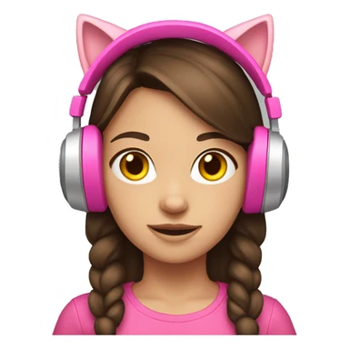 young brunette haired girl wearing pink cat headphones   sticker