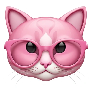 A 3D cartoon rose-pink cat-eye shaped spectacle, glossy curved frame, soft reflections, isolated on plain background. only glasses. sticker