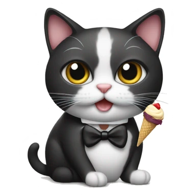 small cat with a tuxedo eating ice cream sticker
