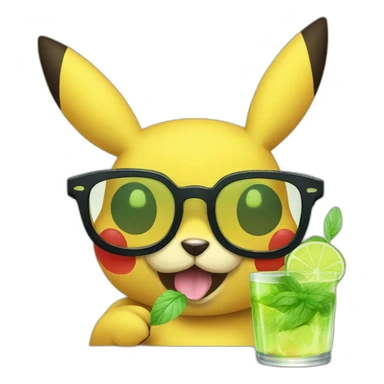 sick pikachu with glasses drinking mojito sticker