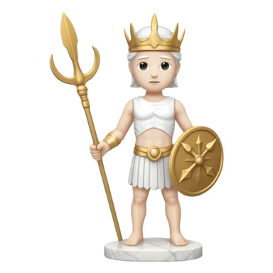 a greek white marble statue holding a marble trident. entirely make of marble. only white color no other color sticker