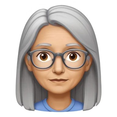 Mujer trigueña, pelo largo canoso, alta ,delgada, usa lentes. 55 años  , orejas pequeñas, ojos café, nariz recta, boca normal  sticker
