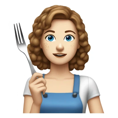 White girl Brown hair blue eyes freackles eating Tofu salad with fork sticker