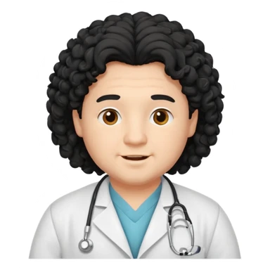 a young chubby male doctor with black long curly hair and cheerful face without gpasses sticker