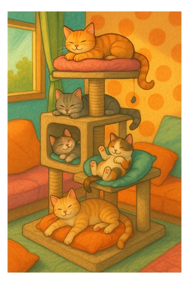 cats relaxing in a vertical playhouse sticker