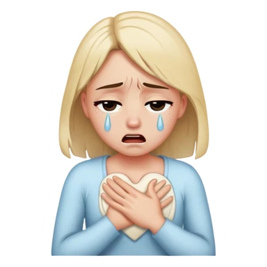 a girl crying in pain holding her chest, heartbreak, tears streaming down face sticker