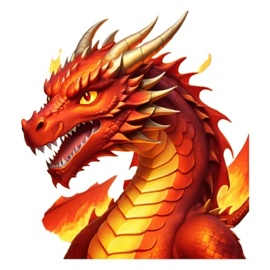 cinematic-noble-fierce-fire-dragon-portrait-emoji,-poised-and-imposing,-with-a-muscular,-scaled-body-ablaze-in-fiery-hues-of-crimson,-molten-orange,-and-molten-gold,-and-intense,-burning-eyes-that-mirror-the-heart-of-a-volcano;-rendered in detail sticker