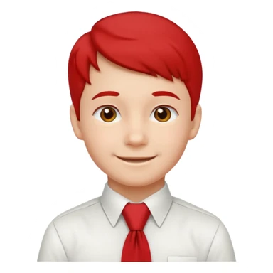 A Soviet schoolboy emoji — smiling young boy wearing a white shirt and a bright red pioneer necktie (scarf) neatly tied around his neck. No hat or headwear. Flat minimal emoji style with clean lines, simple colors, friendly expression, Apple emoji aesthetic. sticker
