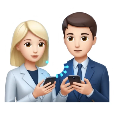 Generate a realistic emoji of a two people using a phone which shows artificial intelligence. Out of the phone is coming 3d ideas and electric symbols  sticker