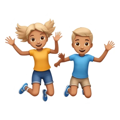 two children jumping together, happy and playful, motion blur sticker