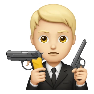 stylized emoji of a gun pointed at a cartoon head, no violence, no blood, neutral expression sticker