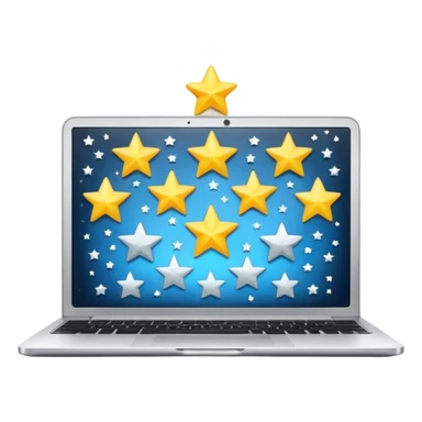 laptop open with screen showing five stars sticker