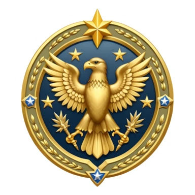 Insignia militar realista para videojuegos de guerra (estilo Delta Force), forma de escudo metálico con bordes desgastados. Incluye:

Símbolo: [fusiles cruzados / águila / estrellas / espada] sticker