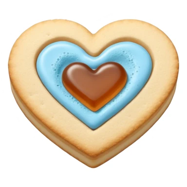 Realistic shortbread cookie in the shape of a heart with light blue jelly middle filling and sprinkled powder sugar on top. sticker