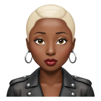 Cynthia erivo no hair no eyebrows leather jacket Alluring black woman wide nose bald head big glossy lips sticker