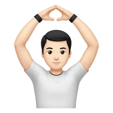 Hombre blanco pelinegro haciendo ejercicio de estiramiento de brazos sticker