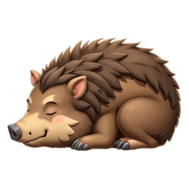 dark brown and fluffy boar full body, sleeping sticker