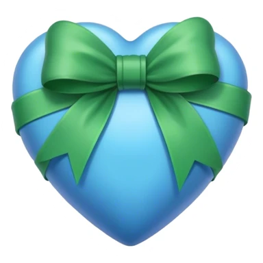 a blue heart wrapped by a green bow sticker