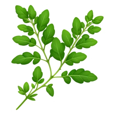 Cinematic Realistic Oregano Emoji, Bold and aromatic, with dark green leaves that radiate flavor and warmth. The plant’s rounded leaves create a lush, hearty growth, while the distinct scent invites comfort and coziness. Soft glowing outline, capturing the essence of bold flavor and herbal richness in a sprig of oregano! sticker