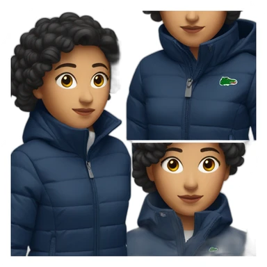 latina woman using Lacoste puffer jacket sticker