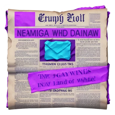 newspaper with headlines and neon glow effect, blue neon glow on top left, purple neon glow on bottom right sticker