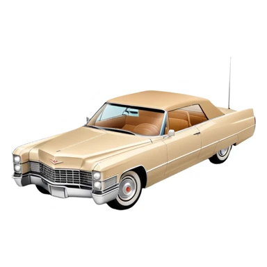 Ultra-minimalist beige 1966 Cadillac DeVille, very simplified shapes, clean 30-degree perspective, only essential details, basic geometric representation, Once Upon a Hollywood car, iOS emoji style sticker