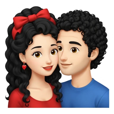 a handsome man with black curly hair tries to kiss a cute woman who has long black hair sticker