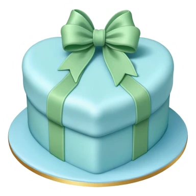 Heart shaped pastel blue birthday cake with a huge green bow sticker