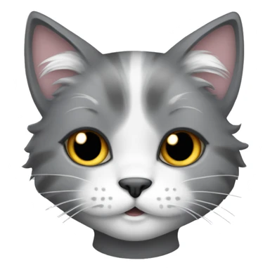 Grey fluffy cat-girl with a half-white muzzle sticker