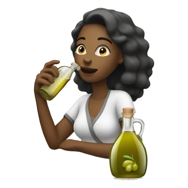 Woman drinking olive oil from bottle sticker