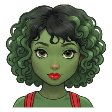 zombie girl with curly black hair and red streaks, memoji style, cute appearance sticker