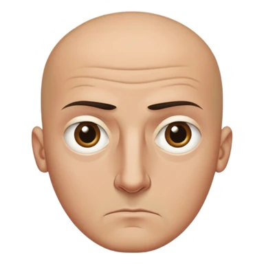 Steven Miller, bald, scowling expression, narrow rectangular head, bottom lip sticking out, eyelids almost closed and lower on the outside, very dark circles around eyes sticker