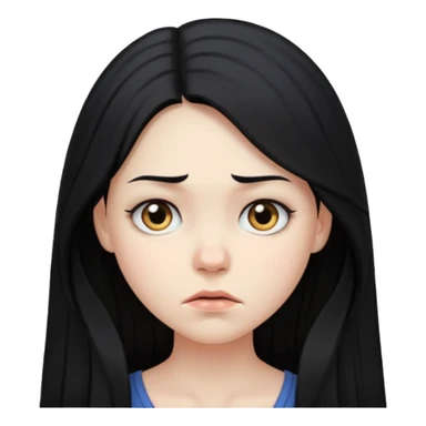 pale girl with long black hair, frowning sticker