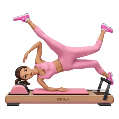 white brunette girl in light pink workout clothes doing a plank on a reformer sticker