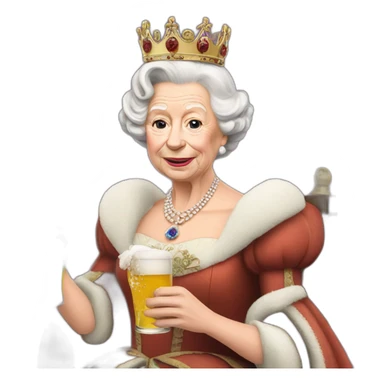 Realistic Queen Elizabeth drinking a beer sticker