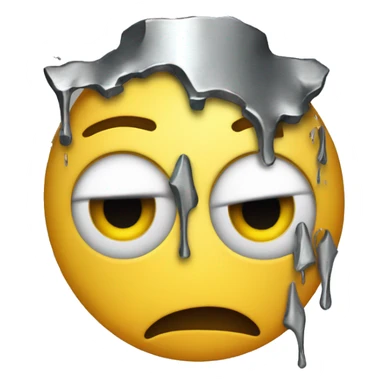 Sad face emoji with metal coming out of the head sticker
