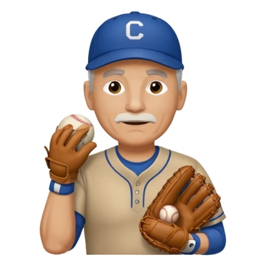 Older Baseball Coach with sports whistle and a baseball glove sticker